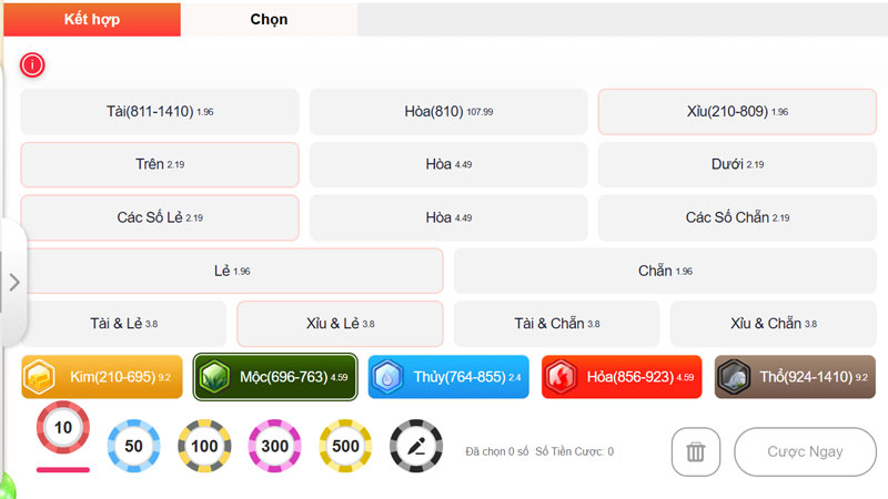 Các lựa chọn cược trong Keno