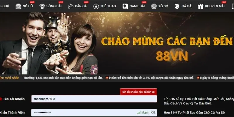 Lưu ý quan trọng khi đăng nhập 88VN